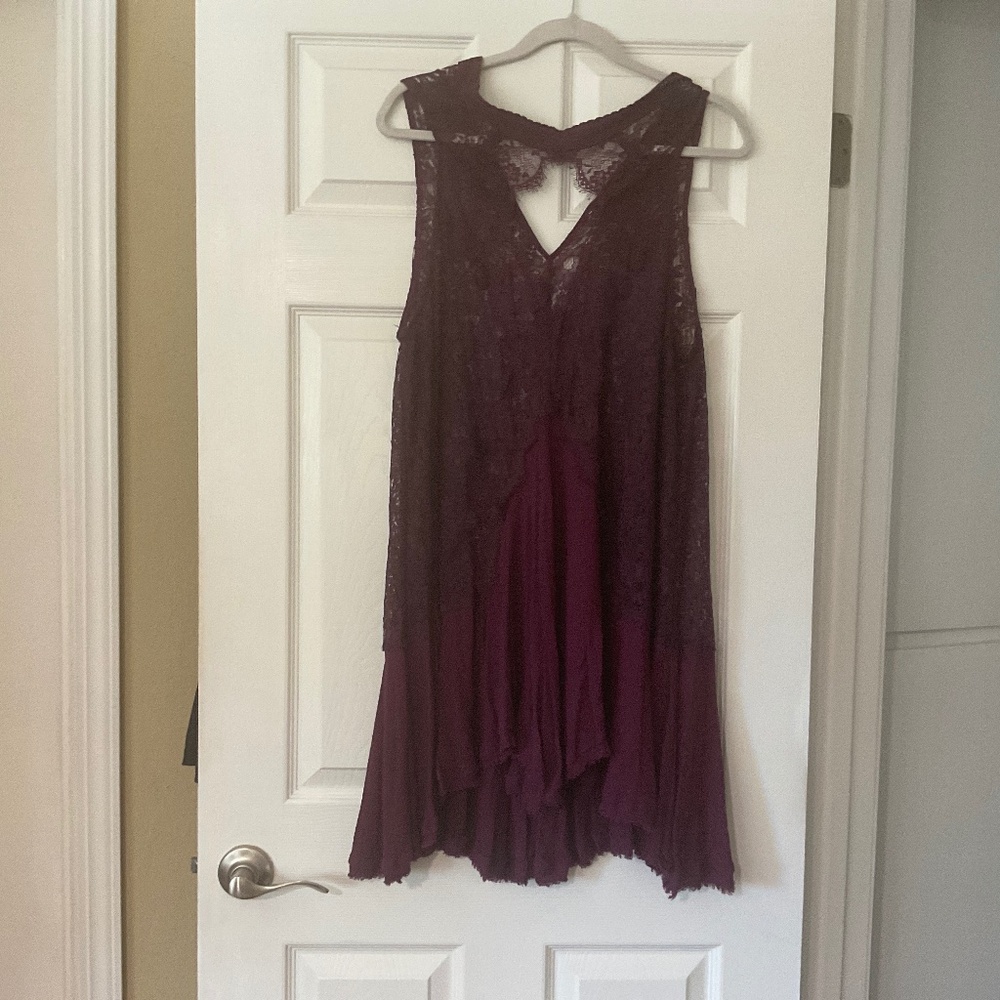 Free People Plum Lace Overlay Swing Dress
